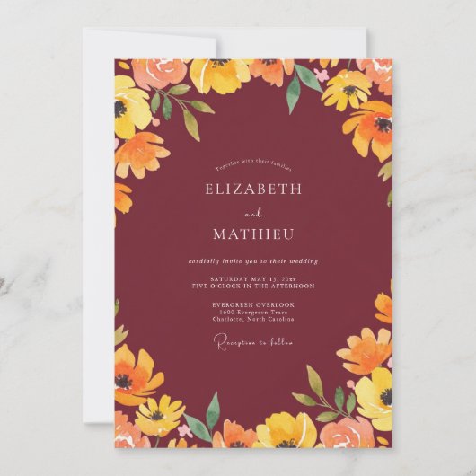 Invitation Mariage Fleur de Mariage à l'Ambre Rouge (Devant)