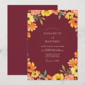 Invitation Mariage Fleur de Mariage à l'Ambre Rouge (Devant / Derrière)