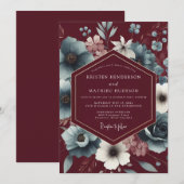 Invitation Mariage Fleur de Mariage Ardoise Bourbeux (Devant / Derrière)