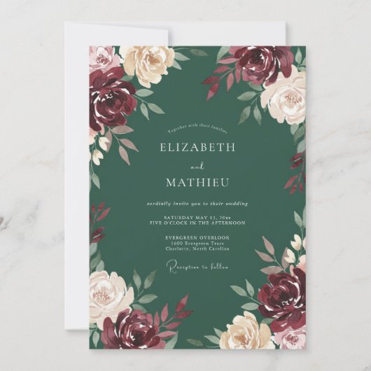 Invitation Mariage Fleur de Mariage Forestière Marron (Devant)