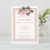 INVITATION MARIAGE FLEUR DE MARIÉE ÉLÉGANT MODERNE ROSE OR BL (Debout devant)