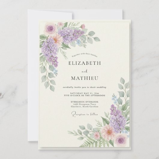 Invitation Mariage Fleur de Mauve Abricot (Devant)