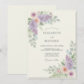 Invitation Mariage Fleur de Mauve Abricot (Devant / Derrière)