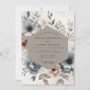 Invitation Mariage Fleur de Mauve Bleu Poussiéreux