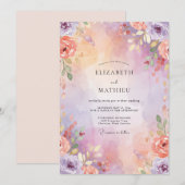 Invitation Mariage Fleur de Mauve Corail (Devant / Derrière)