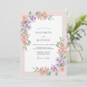 Invitation Mariage Fleur de Mauve Corail Douce (Debout devant)