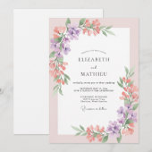 Invitation Mariage Fleur de Mauve Corail Douce (Devant / Derrière)