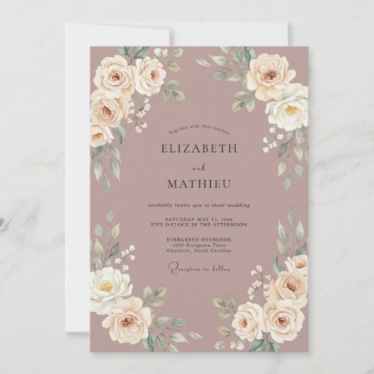 Invitation Mariage Fleur de Mauve Rose (Devant)