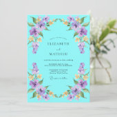 Invitation Mariage Fleur de Mauve Turquoise (Debout devant)