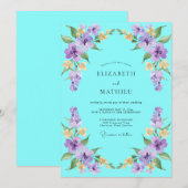 Invitation Mariage Fleur de Mauve Turquoise (Devant / Derrière)