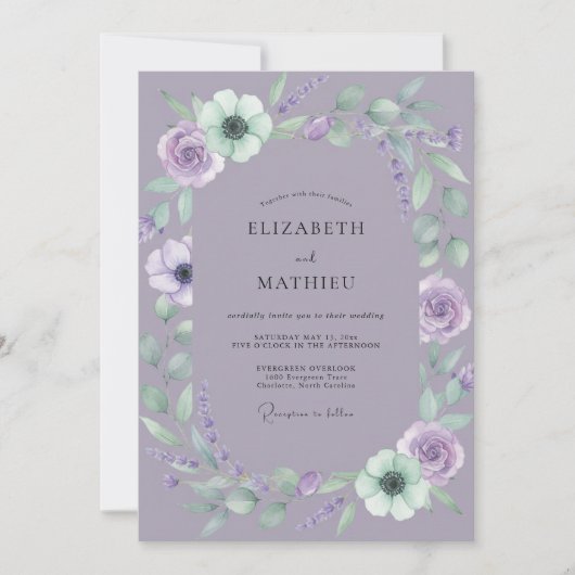 Invitation Mariage Fleur de Menthe Améthyste (Devant)