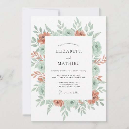 Invitation Mariage Fleur de Menthe Corail (Devant)