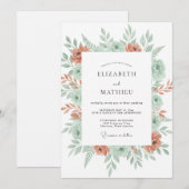 Invitation Mariage Fleur de Menthe Corail (Devant / Derrière)