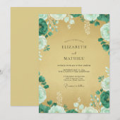 Invitation Mariage Fleur de Menthe Dorée (Devant / Derrière)
