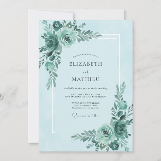 Invitation Mariage Fleur de Menthe Sarcelle (Devant)