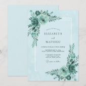 Invitation Mariage Fleur de Menthe Sarcelle (Devant / Derrière)
