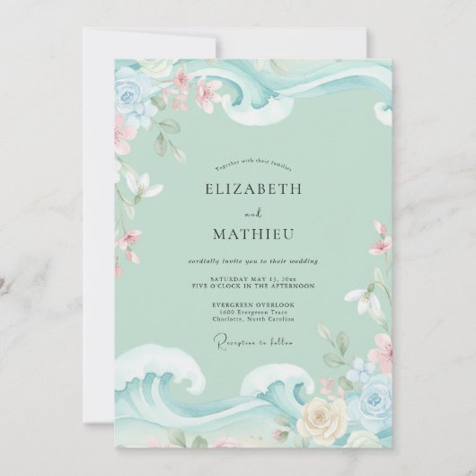 Invitation Mariage Fleur de Mint Aqua (Devant)