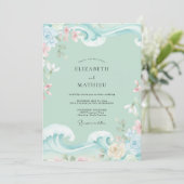 Invitation Mariage Fleur de Mint Aqua (Debout devant)