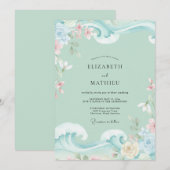 Invitation Mariage Fleur de Mint Aqua (Devant / Derrière)