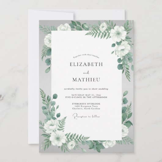 Invitation Mariage Fleur de Mint Blanc (Devant)