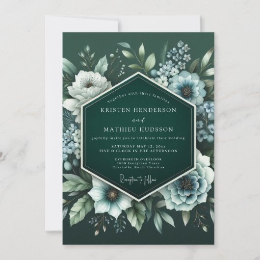 Invitation Mariage Fleur de Minuit Émeraude (Devant)