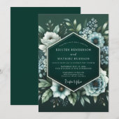 Invitation Mariage Fleur de Minuit Émeraude (Devant / Derrière)