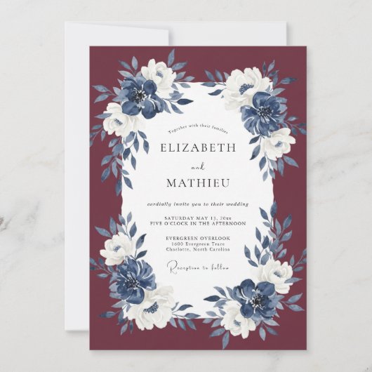 Invitation Mariage Fleur de Minuit Eucalyptus Vin (Devant)