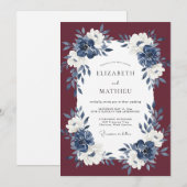 Invitation Mariage Fleur de Minuit Eucalyptus Vin (Devant / Derrière)