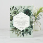 Invitation Mariage Fleur de Monochrome Vert Sauge (Debout devant)