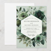 Invitation Mariage Fleur de Monochrome Vert Sauge (Devant / Derrière)