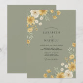 Invitation Mariage Fleur de Moutarde Sage (Devant / Derrière)