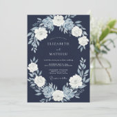 Invitation Mariage Fleur de Navy Blue (Debout devant)