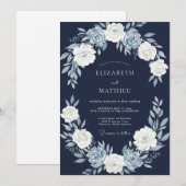 Invitation Mariage Fleur de Navy Blue (Devant / Derrière)