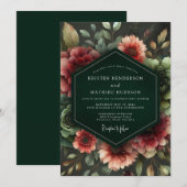 Invitation Mariage Fleur de Nuit Émeraude (Devant / Derrière)