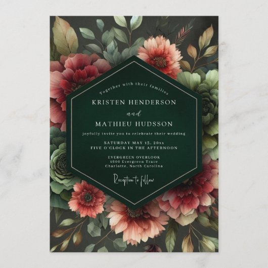 Invitation Mariage Fleur de Nuit Émeraude (Devant)