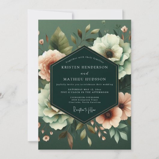 Invitation Mariage Fleur de Nuit Émeraude (Devant)
