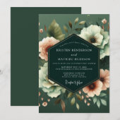Invitation Mariage Fleur de Nuit Émeraude (Devant / Derrière)
