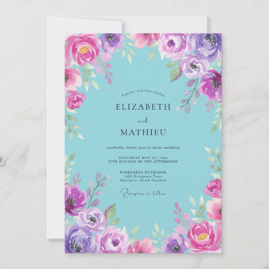 Invitation Mariage Fleur de Orchidée Cyan (Devant)