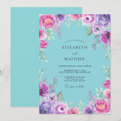 Invitation Mariage Fleur de Orchidée Cyan (Devant / Derrière)