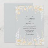 Invitation Mariage Fleur de Pâle Or Argenté (Devant / Derrière)