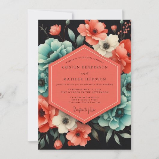 Invitation Mariage Fleur de Paprika Sarcelle (Devant)