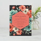 Invitation Mariage Fleur de Paprika Sarcelle (Debout devant)