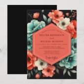 Invitation Mariage Fleur de Paprika Sarcelle (Devant / Derrière)