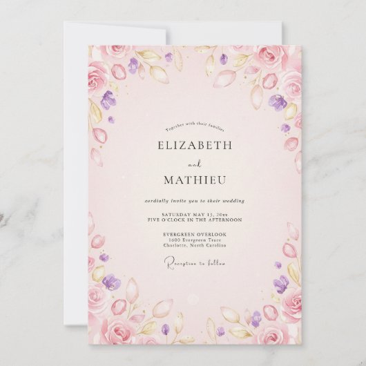 Invitation Mariage Fleur de Pastel Améthyste (Devant)