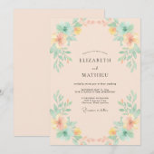 Invitation Mariage Fleur de Peach Aqua (Devant / Derrière)