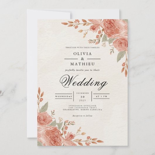 Invitation Mariage Fleur de Pêche (Devant)