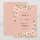 Invitation Mariage Fleur de Pêche Aérienne (Devant / Derrière)