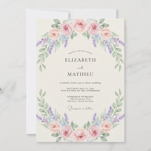 Invitation Mariage Fleur de Pêche Améthyste (Devant)