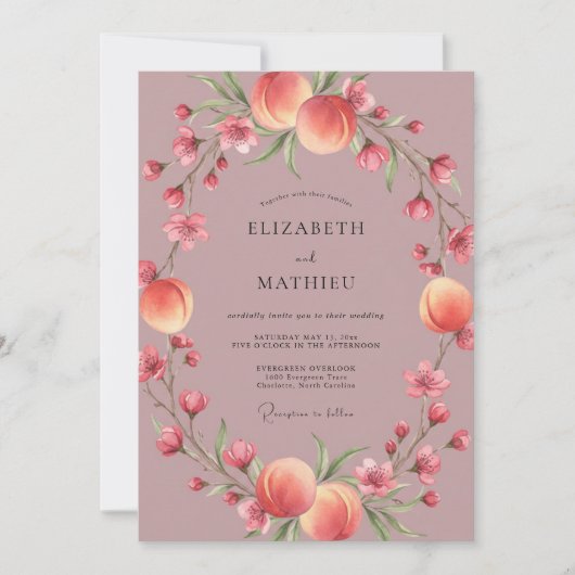 Invitation Mariage Fleur de Pêche Aquarelle (Devant)
