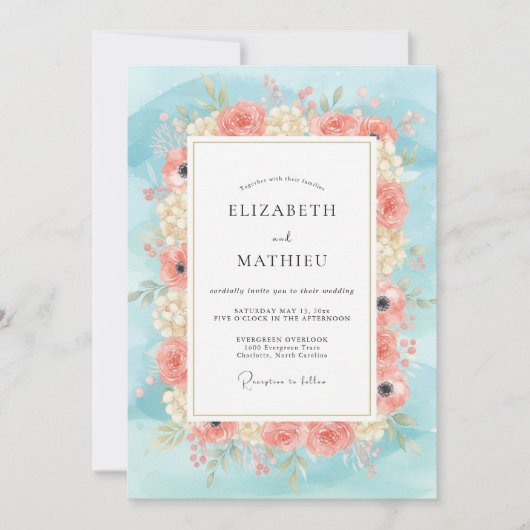 Invitation Mariage Fleur de Pêche Céleste Sauvage (Devant)